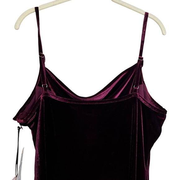 1. State Velvet Slip Dress Large Midi Dark Wine Draped Neck Spaghetti Straps - Picture 4 of 7